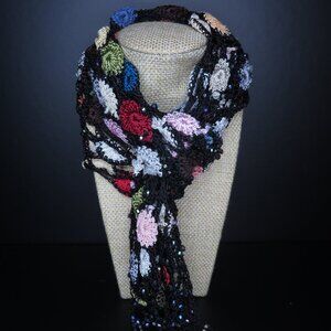 Hand-knit, Multi-color Beaded Scarf